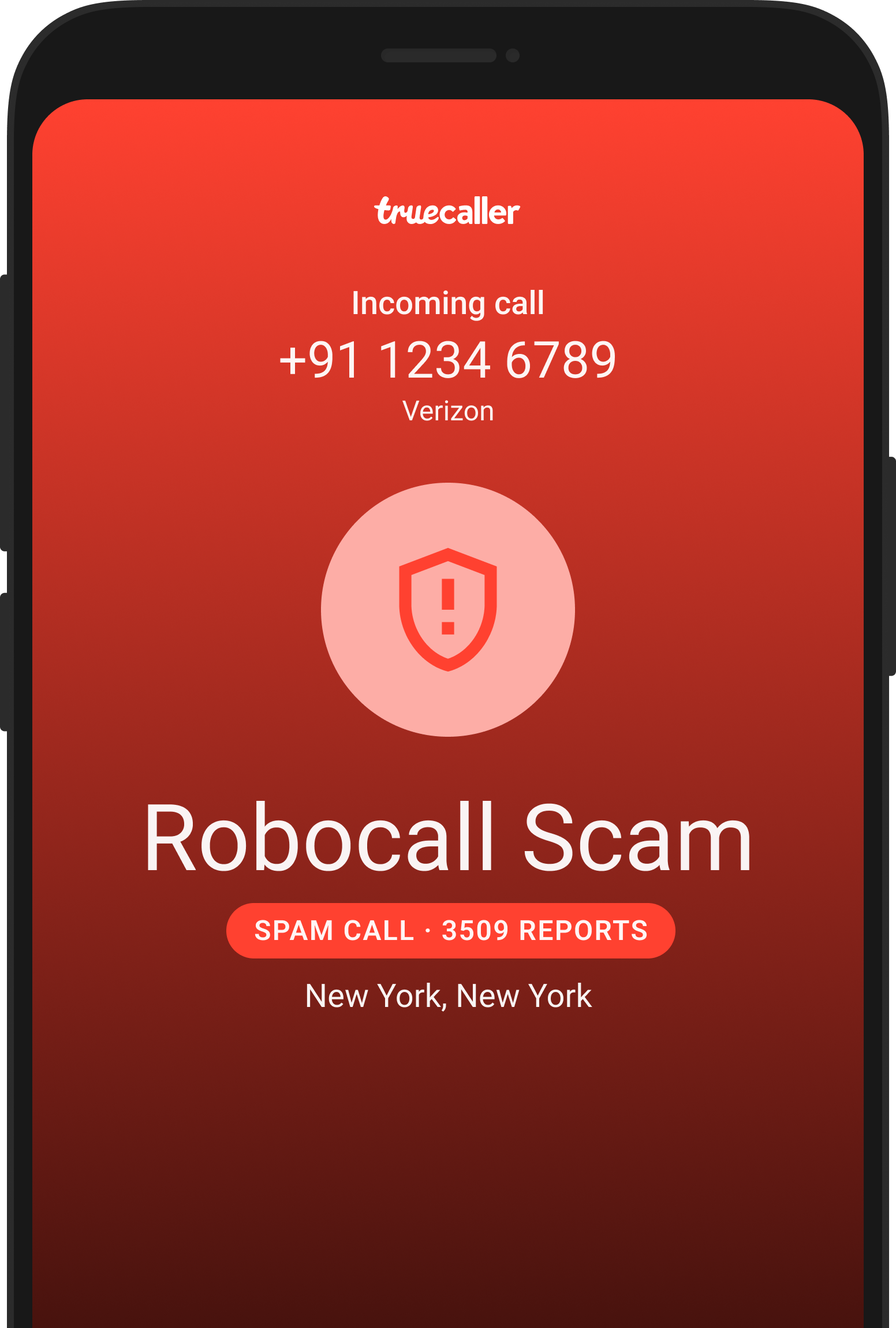 Red phone screen saying "Robocall scam"