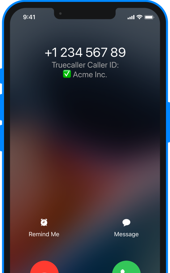an incoming business call identified by Truecaller