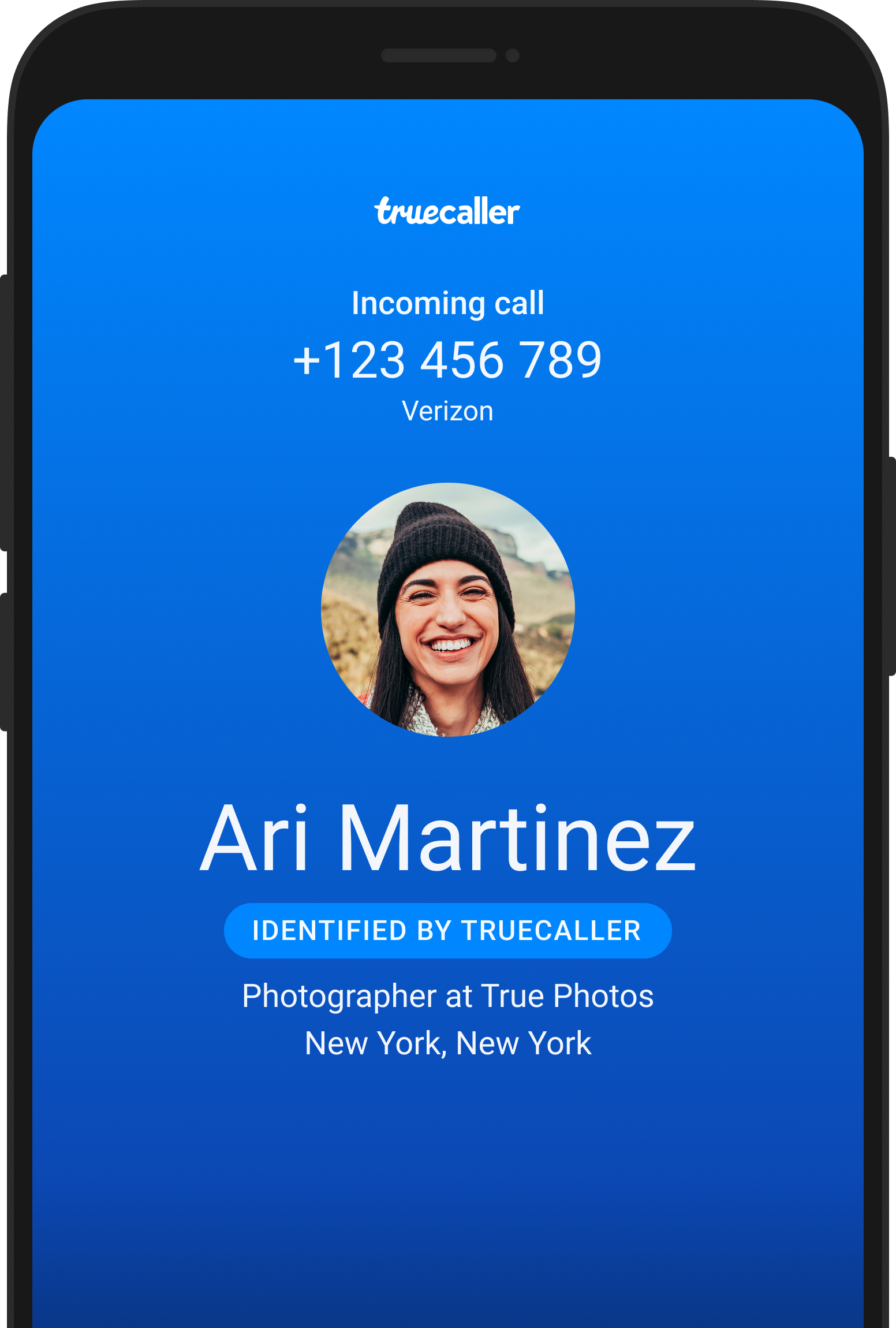 Blue phone screen showing how Caller ID looks like