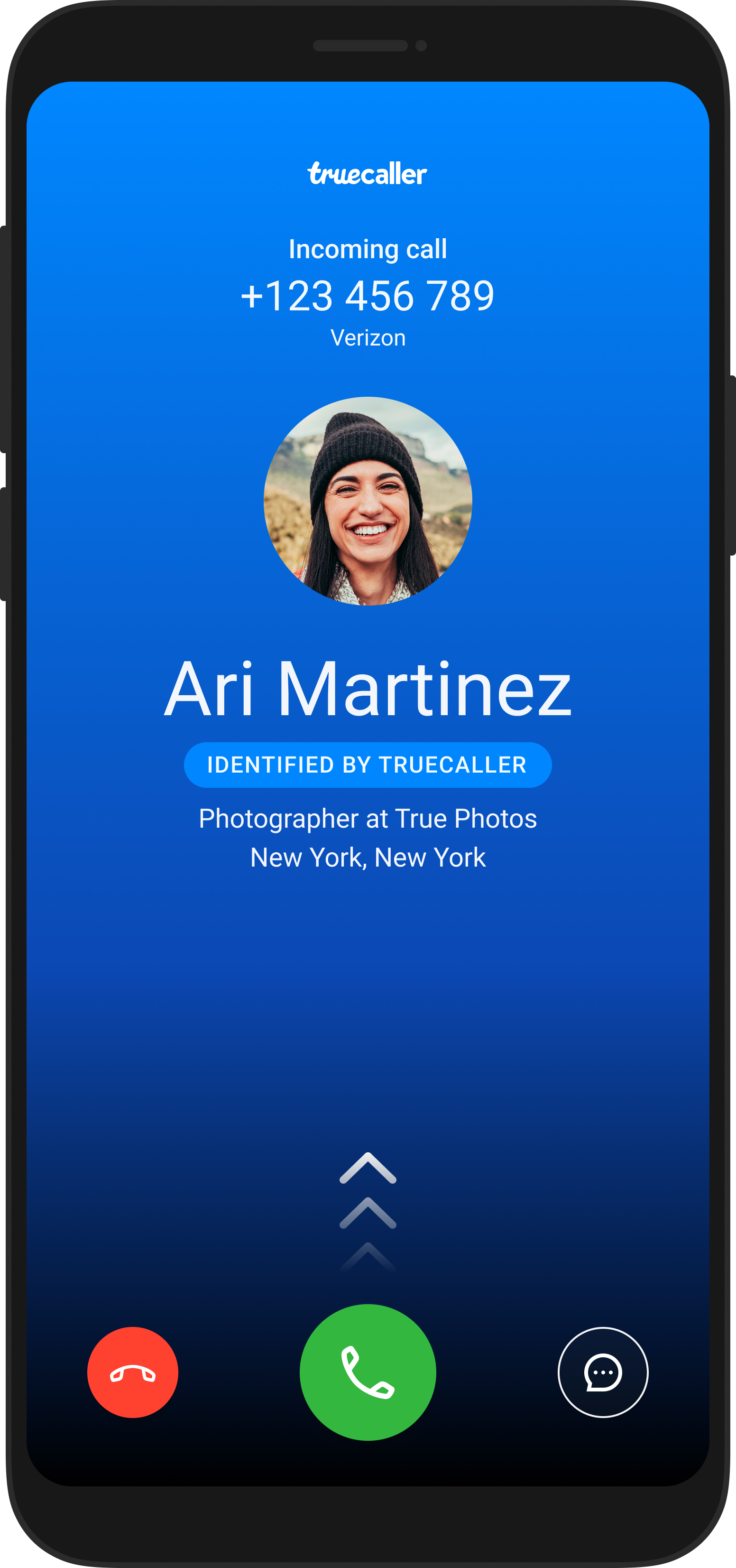 Blue phone screen showing how Caller ID looks like