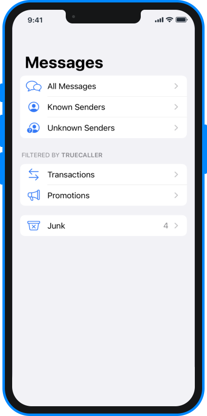 the iOS messages tab filtered by Truecaller