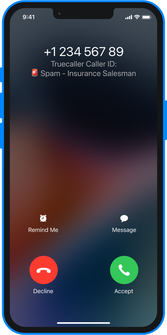 an incoming spam call identified by Truecaller
