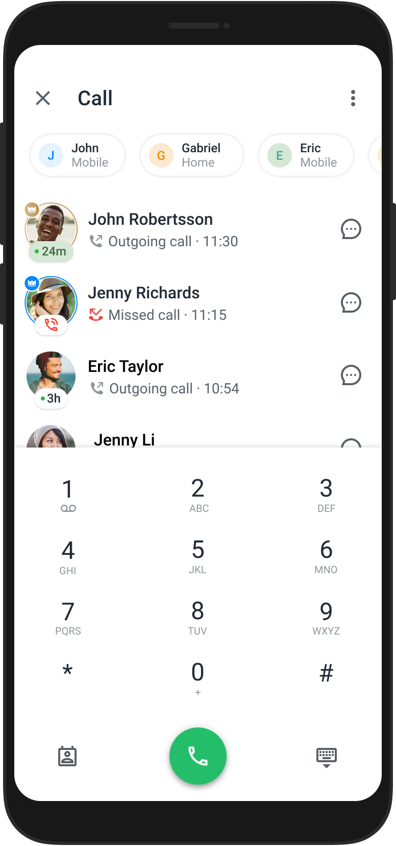 a phone showing truecallers intelligent dialer where you can search for a name or number inside the app
