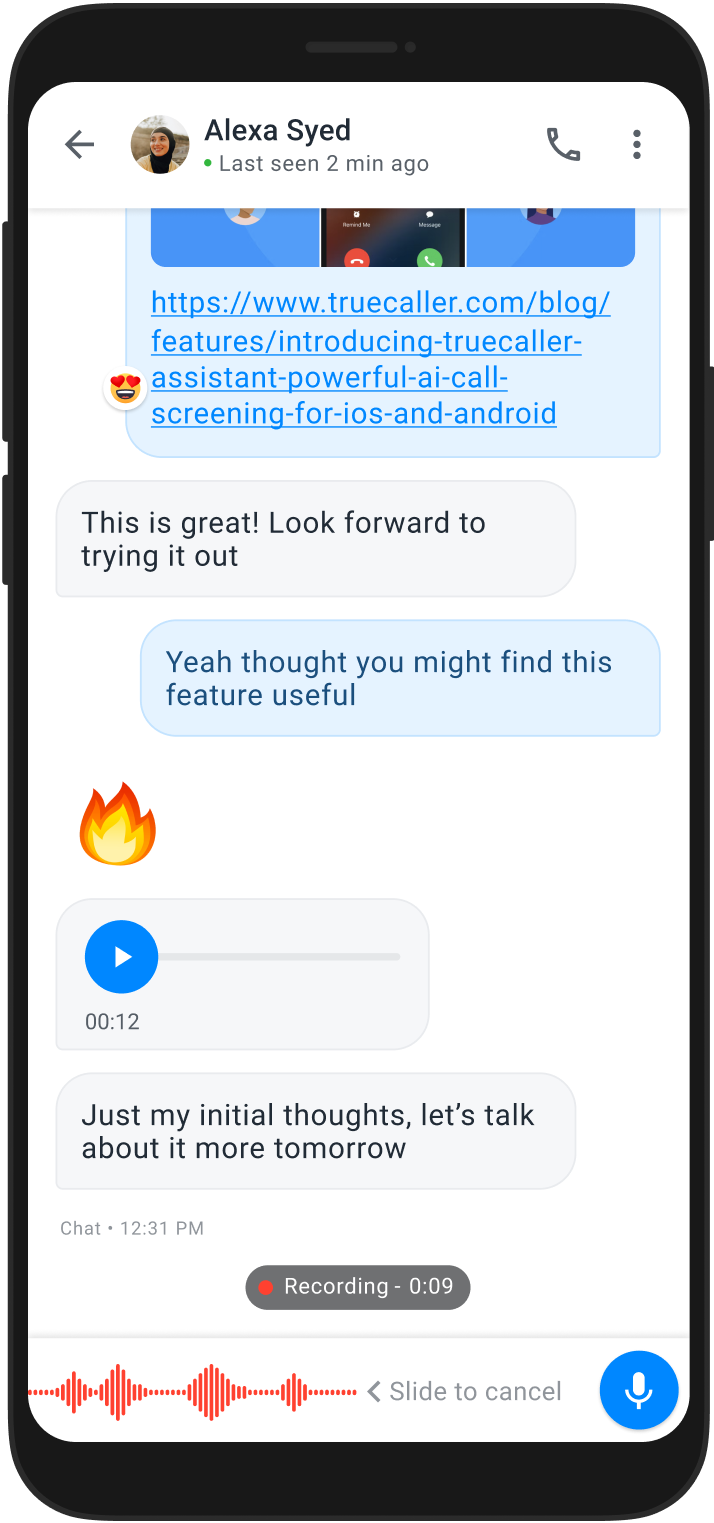 a screen showing truecaller's messaging feature