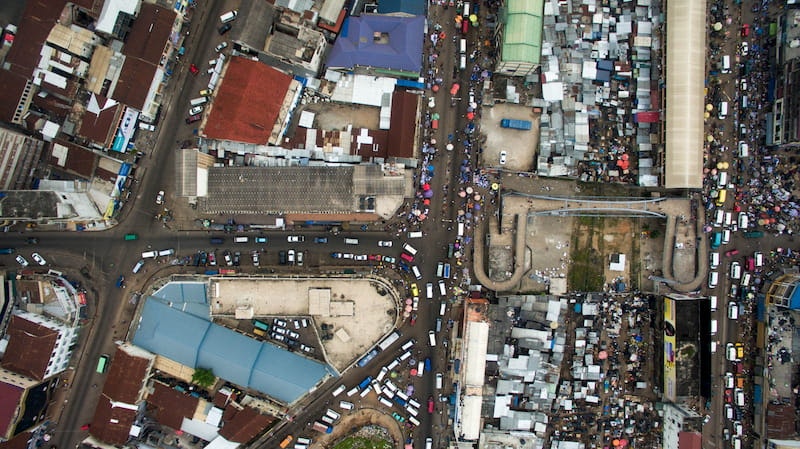 a crowded street in ghana