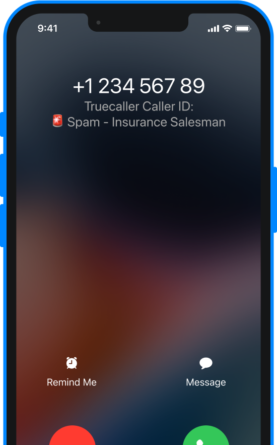 an incoming spam call identified by Truecaller