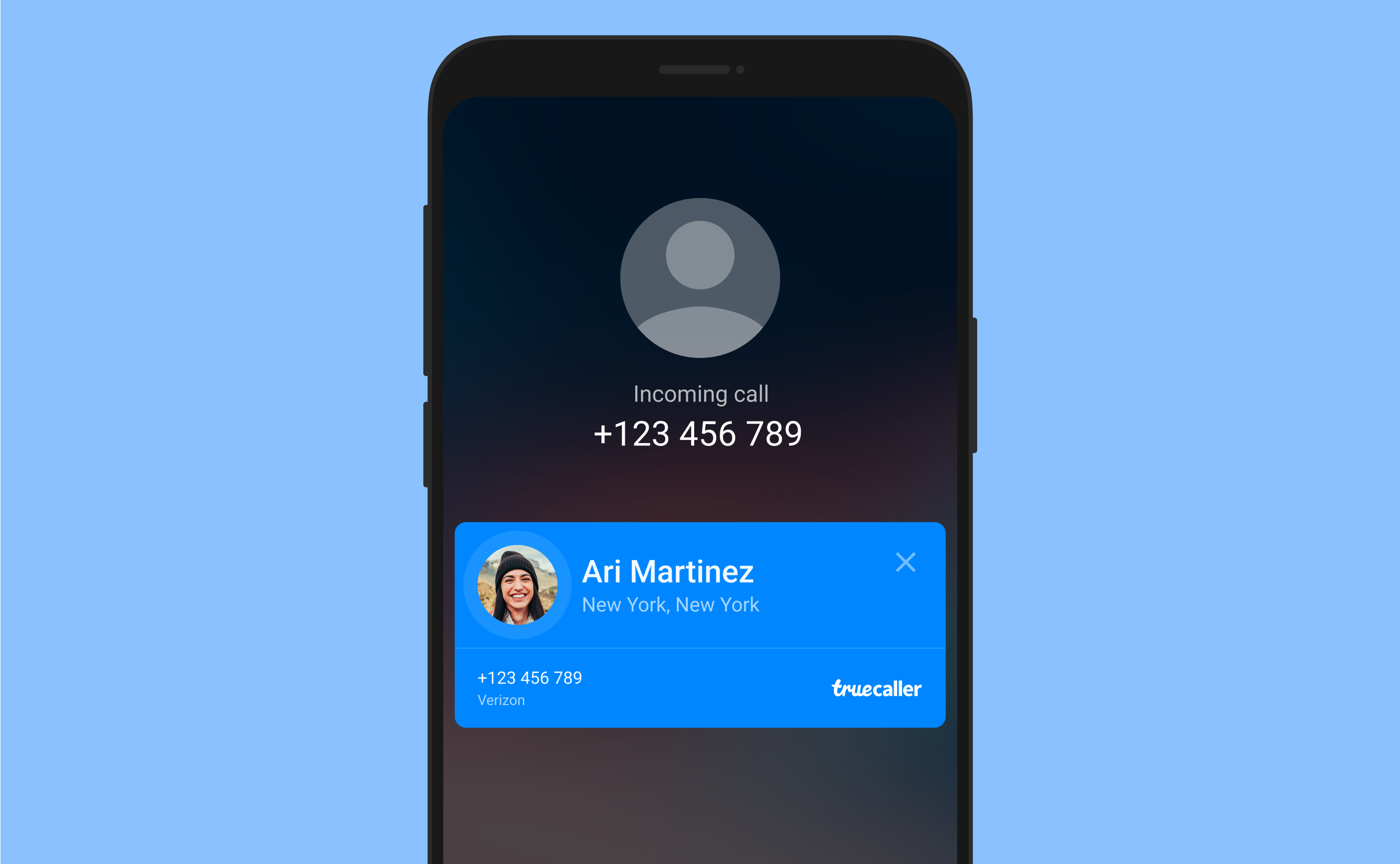 a screen showing what truecaller's pop-up caller id looks like