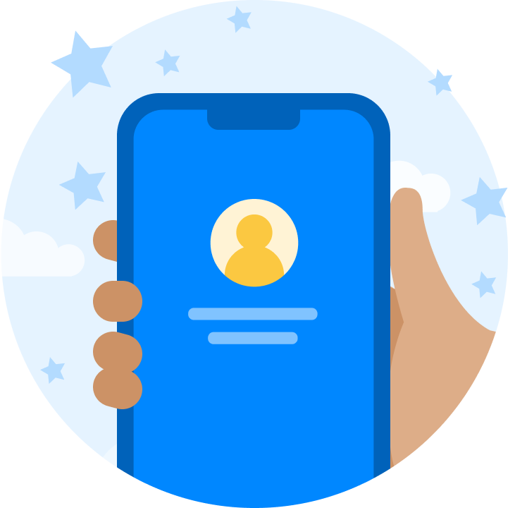 an illustration showing a hand holding a phone with an incoming call identified by truecaller